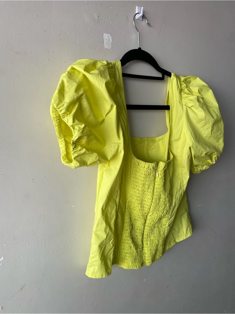 J.Crew Neon Yellow Puff Sleeve Square Neck Smocked Corset Top 6 Cottagecore